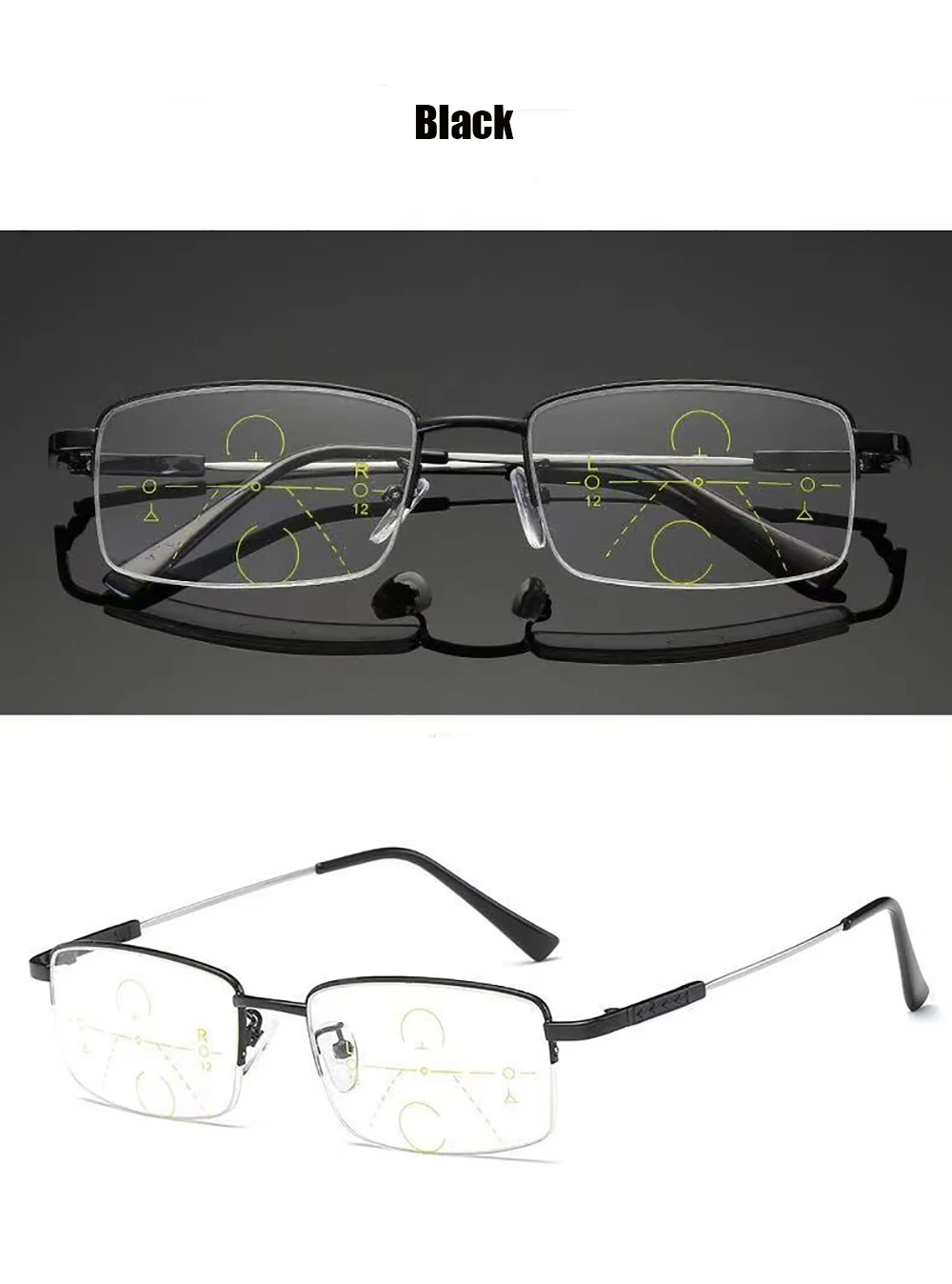 Progressive Herren-Brillengestell, multifokale Lesebrille, Anti-Blaulicht-Brille, Nah-Fernsicht-Glasse Previousadras de Metal + 4 – Detail 4