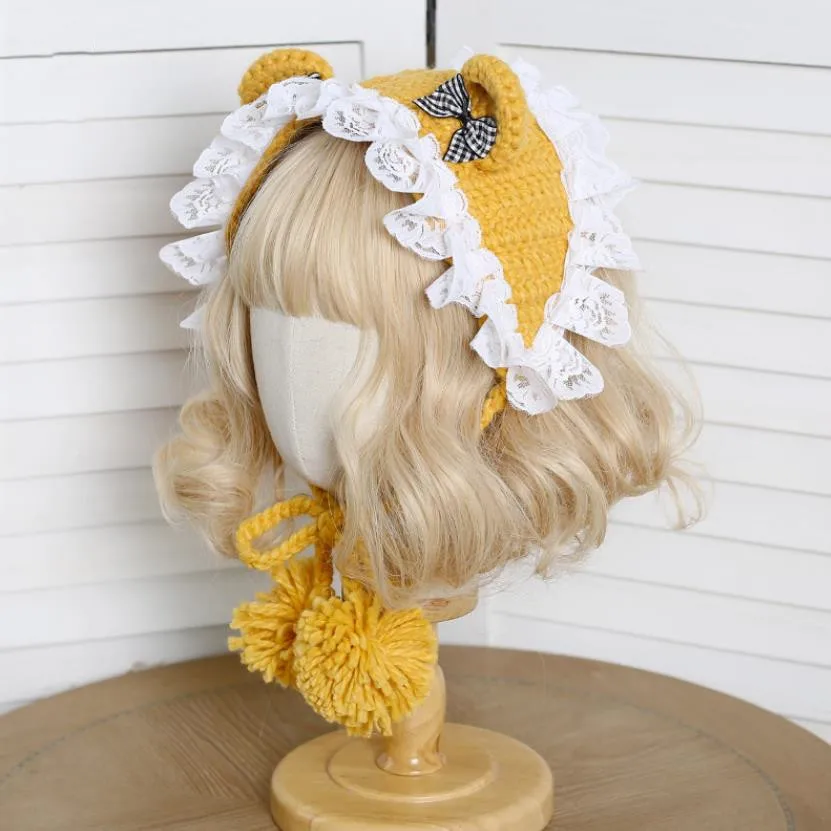 

Children's Lolita Hair Band Headdress Bowknot Knitted Lace Princess Hair Accessory Hairpin Spain Vintage Palace Headdress A998