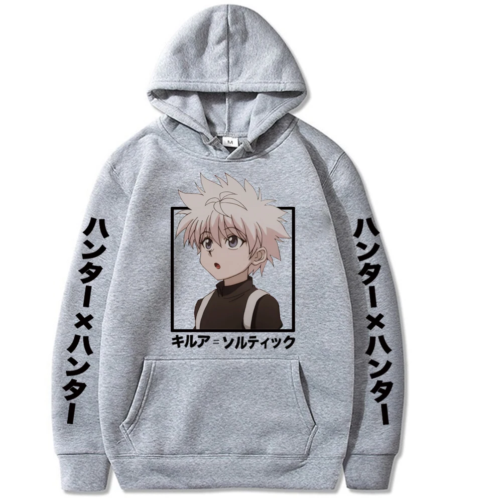 男性と女性のためのゆったりとしたアニメパーカー,ハンター ×,長袖,ユニセックス,秋,冬,ファッショナブル