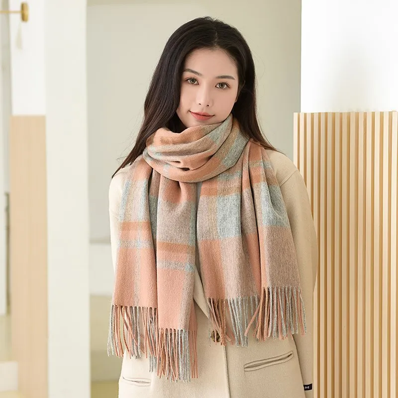 Large Wool Scarf Women Winter Tassel Retro Plaid Warm Shawls And Warps 2021 New Long Pashmina Scarves For Girls 180x70cm