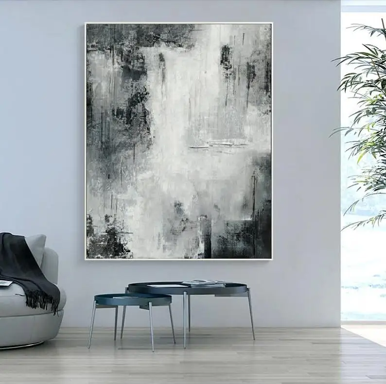 

Larg Abstract Painting Black White Landscape Wall Art Handmade Painting Wall Painting For Living Room Grey Beige Painting