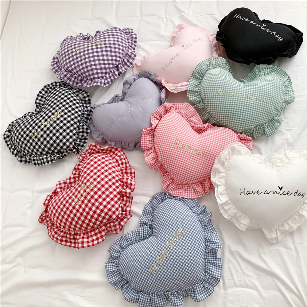 10 Styles Love Heart Shape Pillow Girl Cotton Filling Ruffles Pillows for Bed Sofa Home Cushion for Children 40x45cm 0.5KG