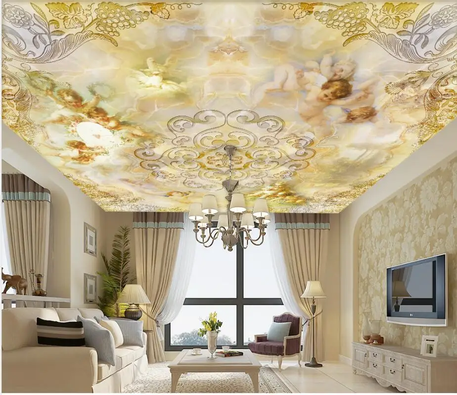 

Cute little angel European mural Photo Wallpaper Living Room Bedroom KTV Ceiling Murals Wallpaper