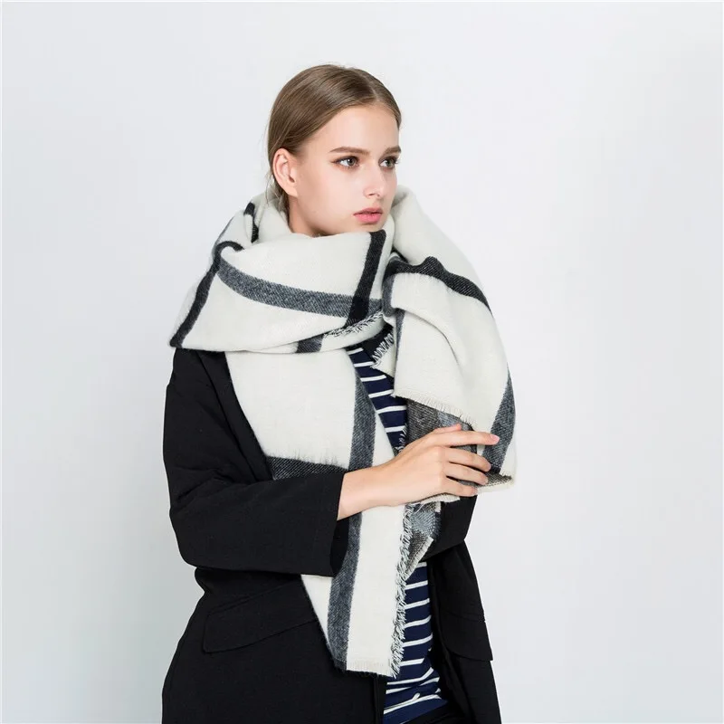 LISM Cashmere+Acrylic black and white double-sided blanket beige warm fashion shawl sofa throw