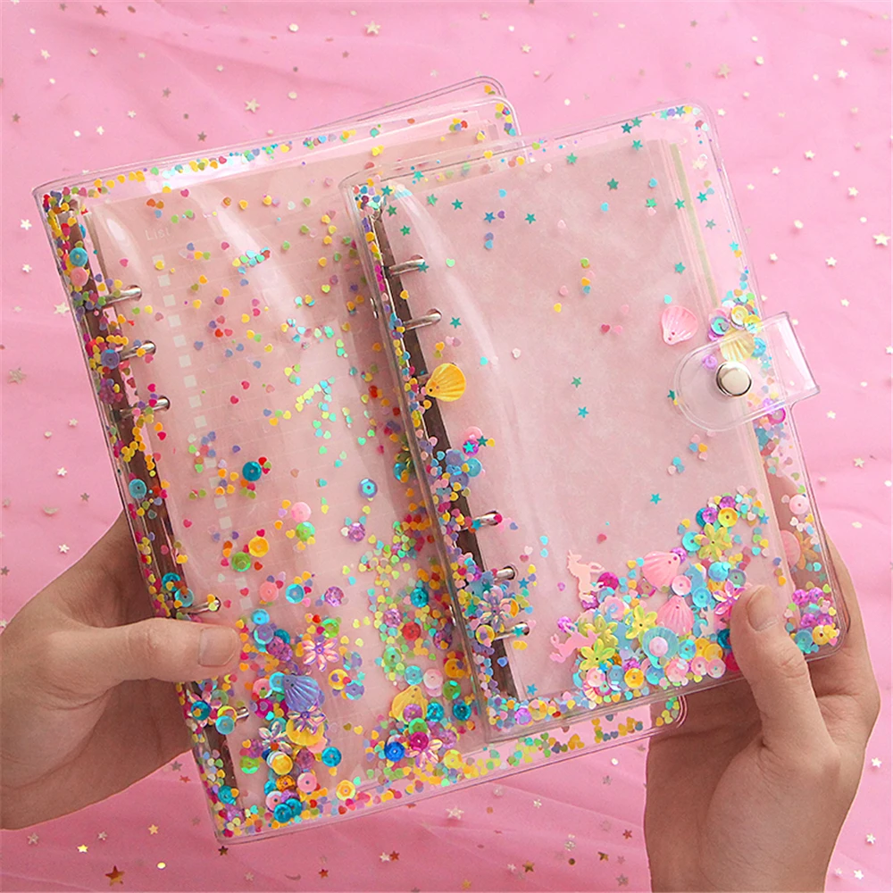 A5 A6 Cute Transparent PVC Sequins Cover Office School 6 Rings Binder Spiral Planner Agenda Organizer Notebooks Stationery