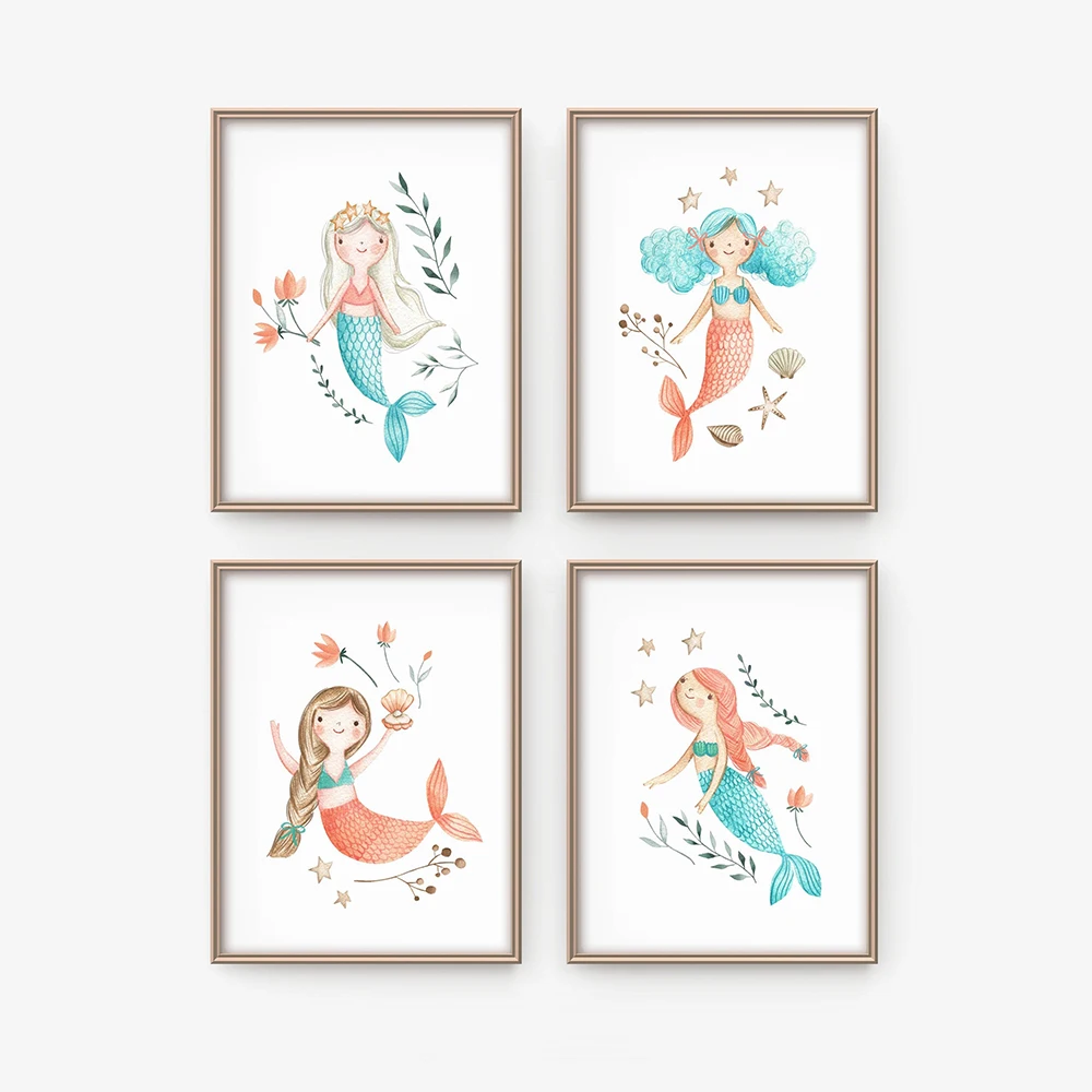 Marine Organism Canvas Poster Quirky Mermaid Nursery Wall Art Print Painting Nordic Kid Decoration Picture Baby Girls Bedroom