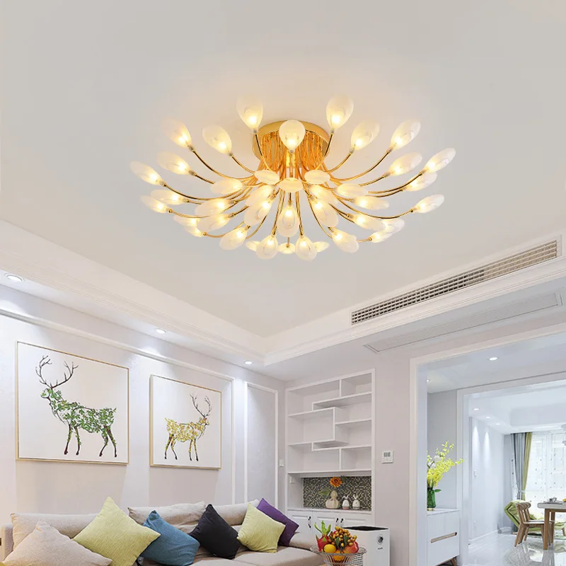 

Nordic Hotel Decorative Chandelier Post-modern Minimalist Living Room Study Bedroom LED Peacock Open Screen Glass Ceiling Lamps