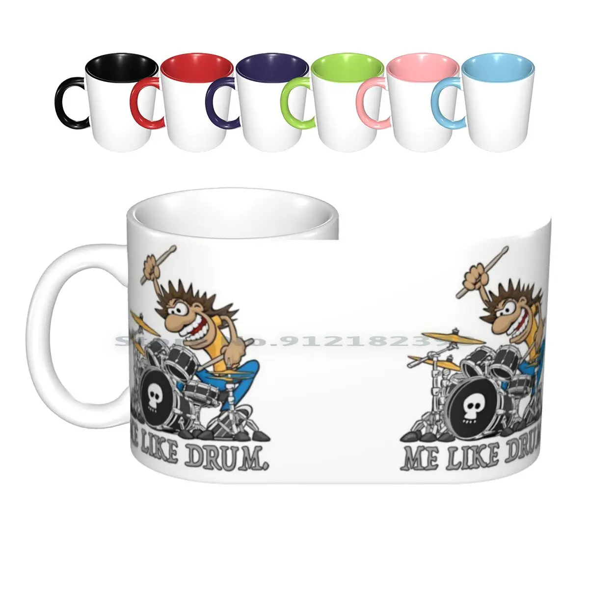 Me Like Drum. Wild Drummer Cartoon Illustration Ceramic Mugs Coffee Cups Milk Tea Mug Drummer Drums Drumming Drummer Drum Kit