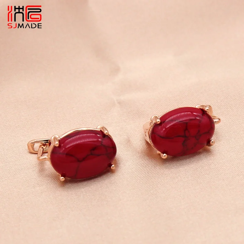 SHENJIANG New Fashion Egg Shape Natural Stone Dangle Earrings For Women Girl Wedding Party Lovely Jewelry Eardrop