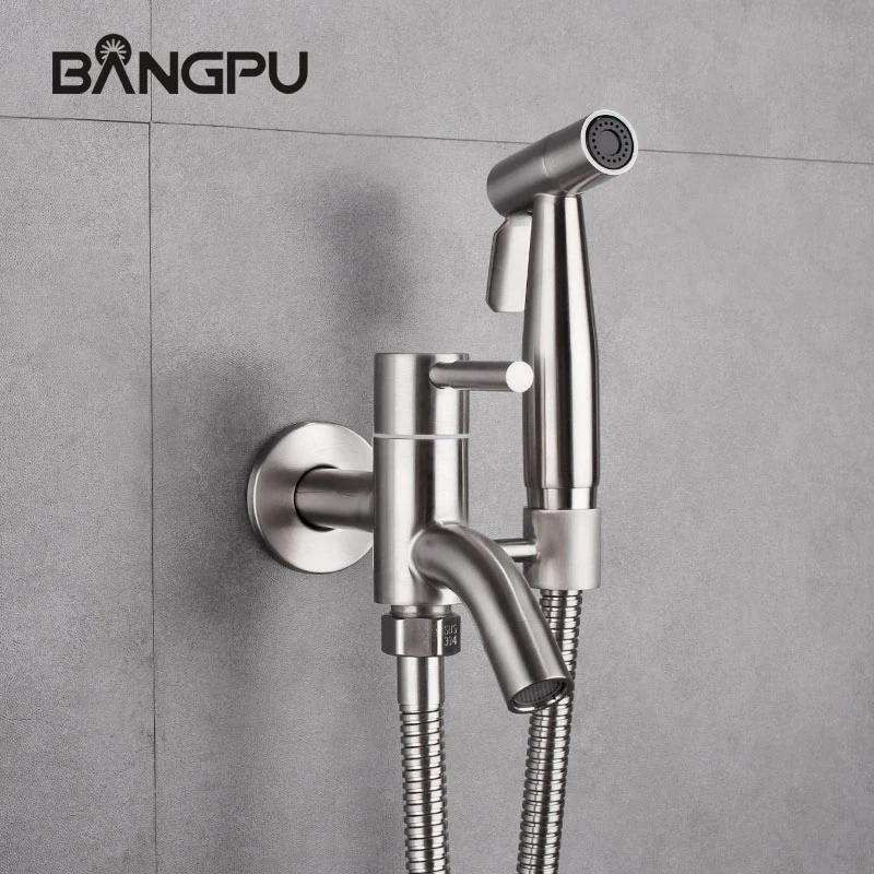 

BANGPU Brushed Nickel Bidet Faucet Wall Mounted Bidet Shower Sprayer Set Handheld Bathroom Bidet Faucet Hand Bidet Sprayer Kit