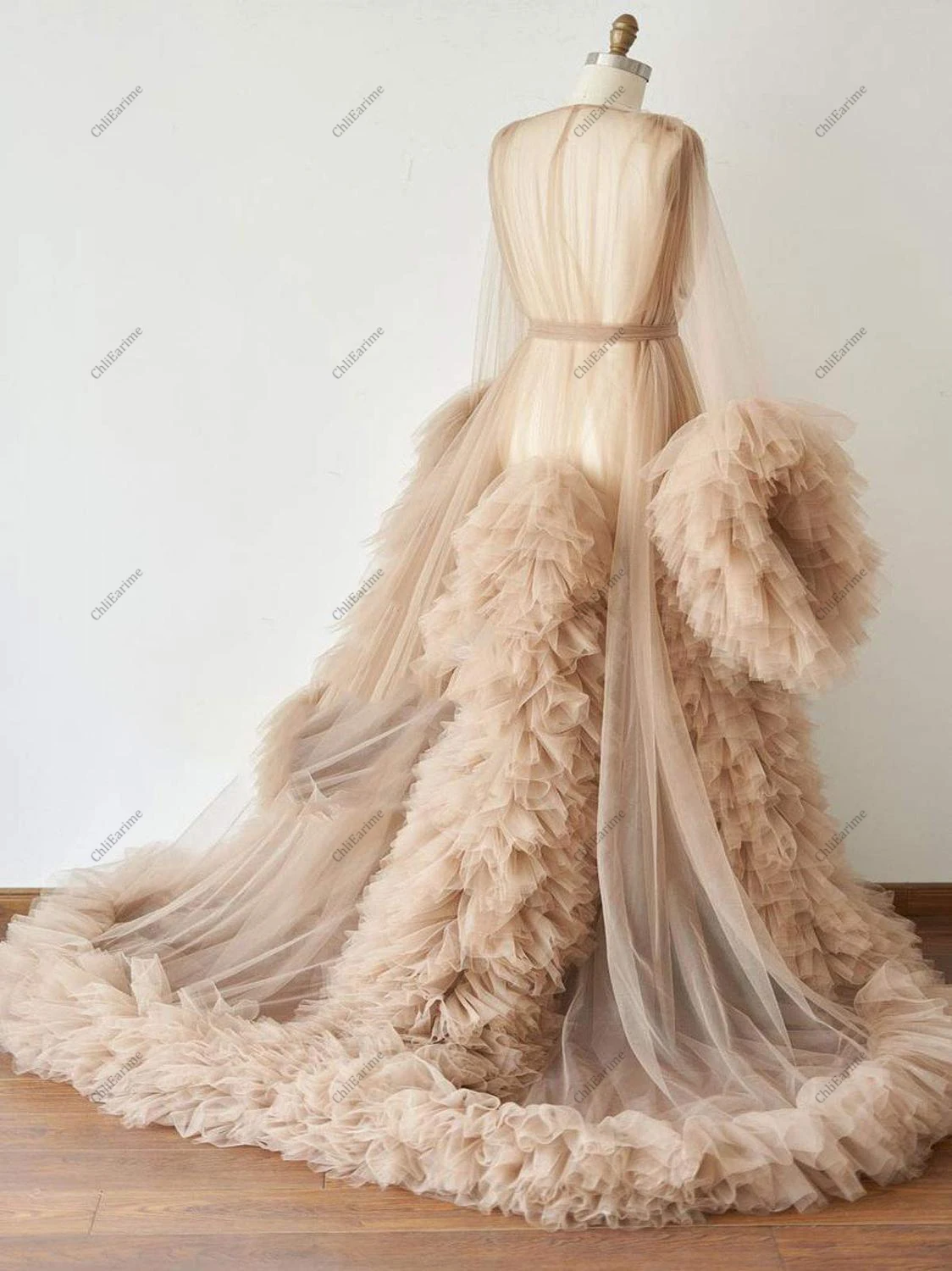 Ladies Dressing Gown Perspektive Sheer Long Robe Fluffy Dessous Fotografie