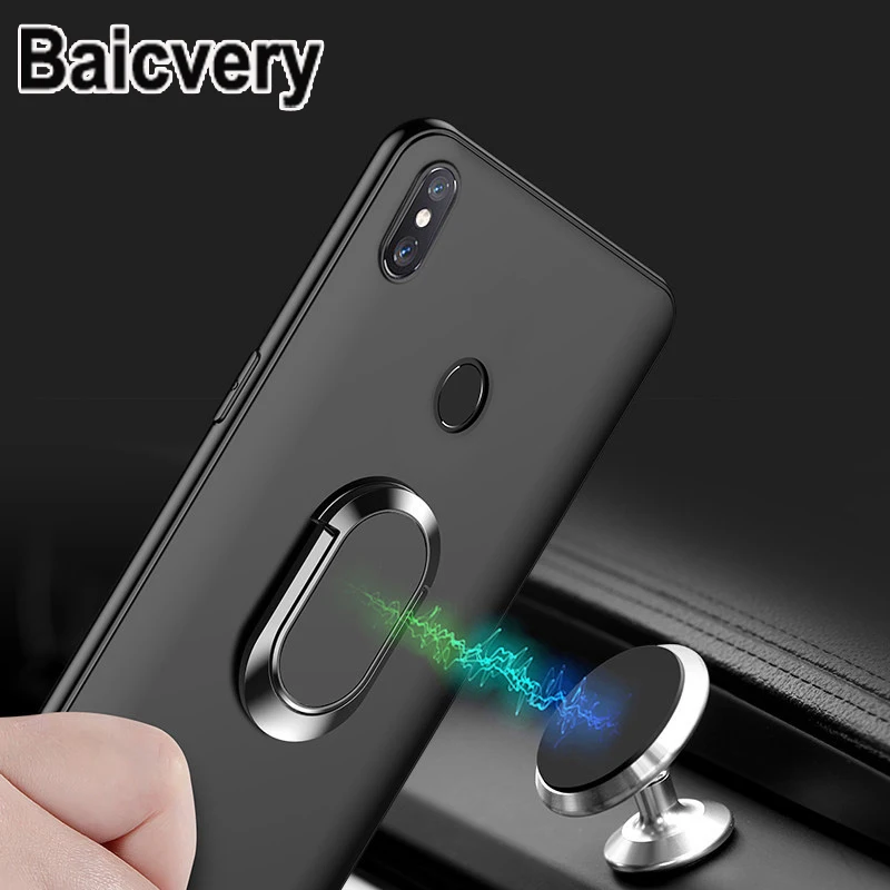 Ultra Thin Finger Magnetic Ring Matte Case for Alcatel 3X 2019 5048U 5048Y Matte Black Silicone TPU Cover for Alcatel 3X 2019