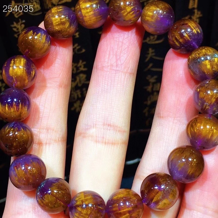 

10.8mm Genuine Natural Cacoxenite Auralite 23 Purple Rutilated Quartz Bracelet Clear Round Beads Bangle Women Men Genuine AAAAAA