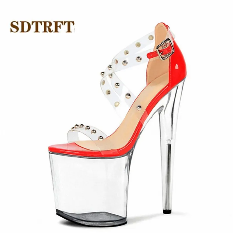 SDTRFT transparent Pumps sandals Platform shoes Woman 20cm Thin heels rivet Cross Strap Catwalk Shows Stiletto Drip shipping