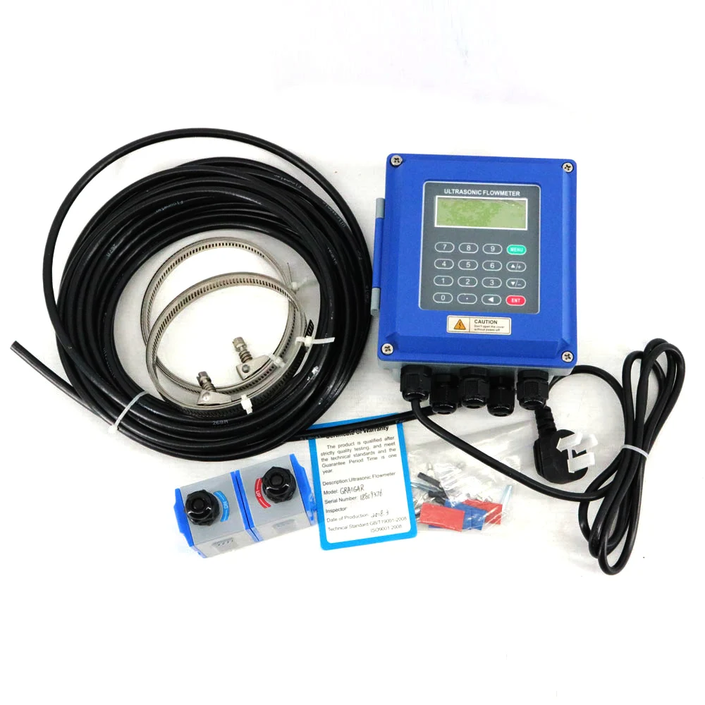 TUF-2000B Wall Mounted Water Flow Meter Transducer Optional SD Storage Clamp Sensor Digital Liquid Ultrasonic Flowmeter