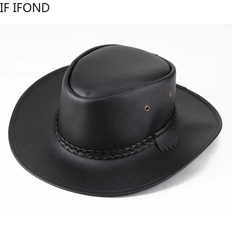 Sombrero de vaquero occidental de alta calidad para Hombre, gorra de cuero de imitación para caballero, Jazz Vintage, otoño e invierno, 2021