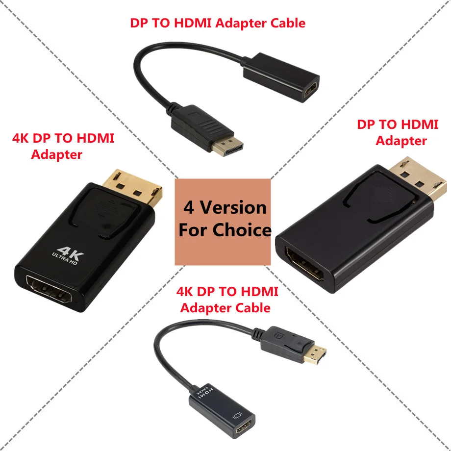 Adaptador 4K DisplayPort a HDMI, convertidor de puerto de pantalla macho DP a hembra, adaptador de Cable de TV HD, Audio y vídeo para PC y TV