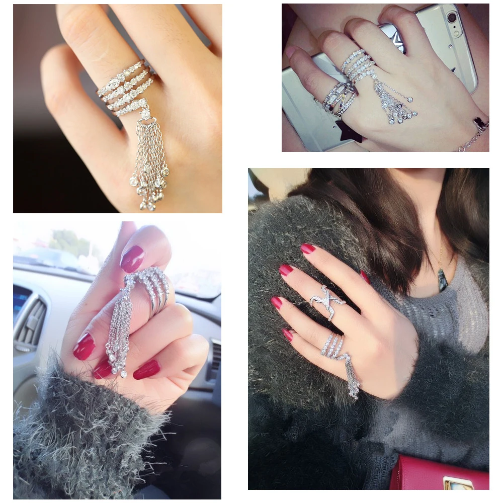 HAHA&TOTO Luxury Party Famous Brand Tassel Rings For Women Inlay Cubic Zirconia Adjustable Crown Ring Famous Brand Fashion Bague