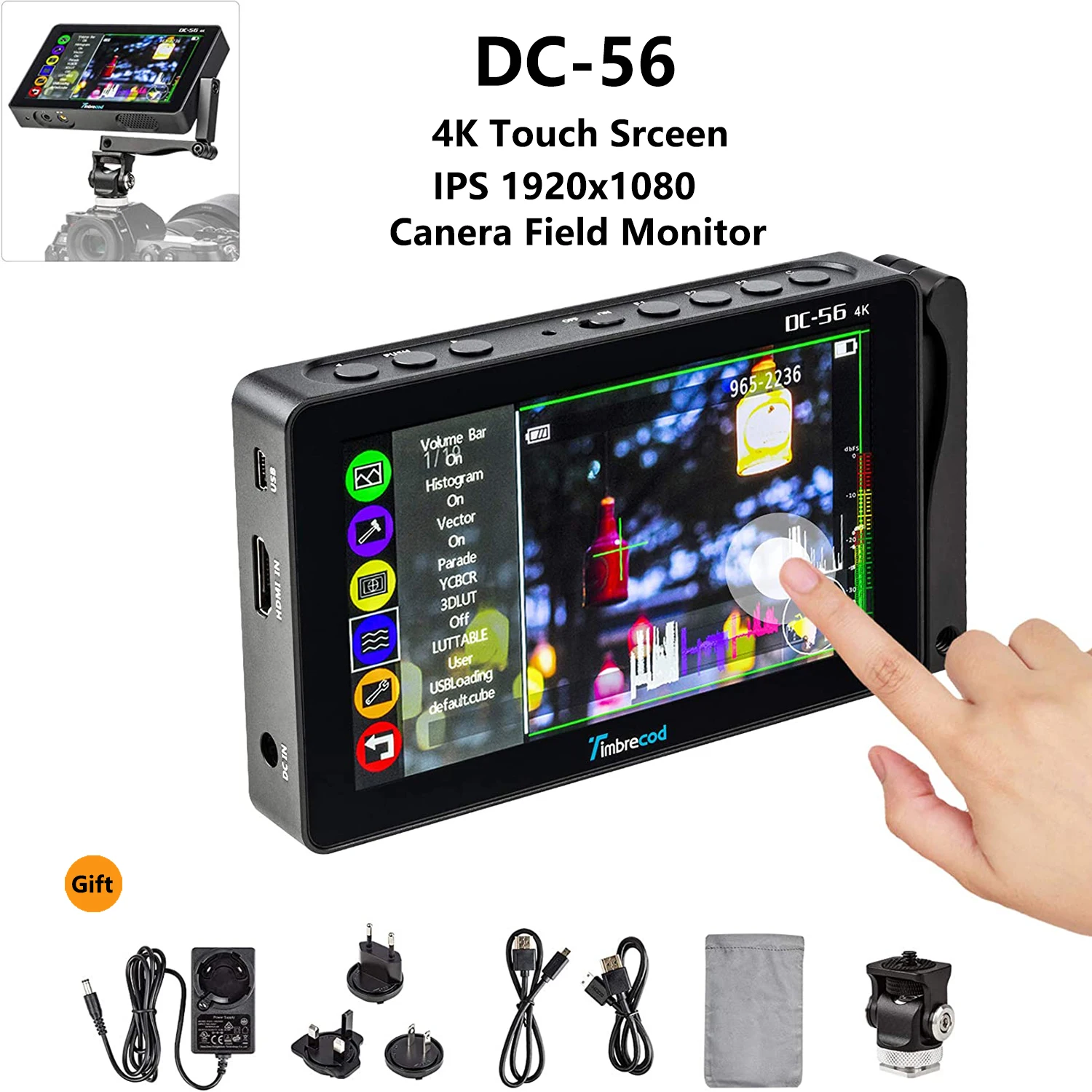 

VILTROX DC-56 5.5 Inch Touch Screen Camera Field Video Monitor IPS 4K HDMI AV DC Input 1920 x 1080 Monitor for DSLR Camera