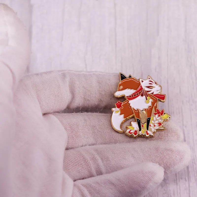 Red Fox Brooch enamel pin Shrine Fox Fairy Myth Anime Accessories Bag Accessories