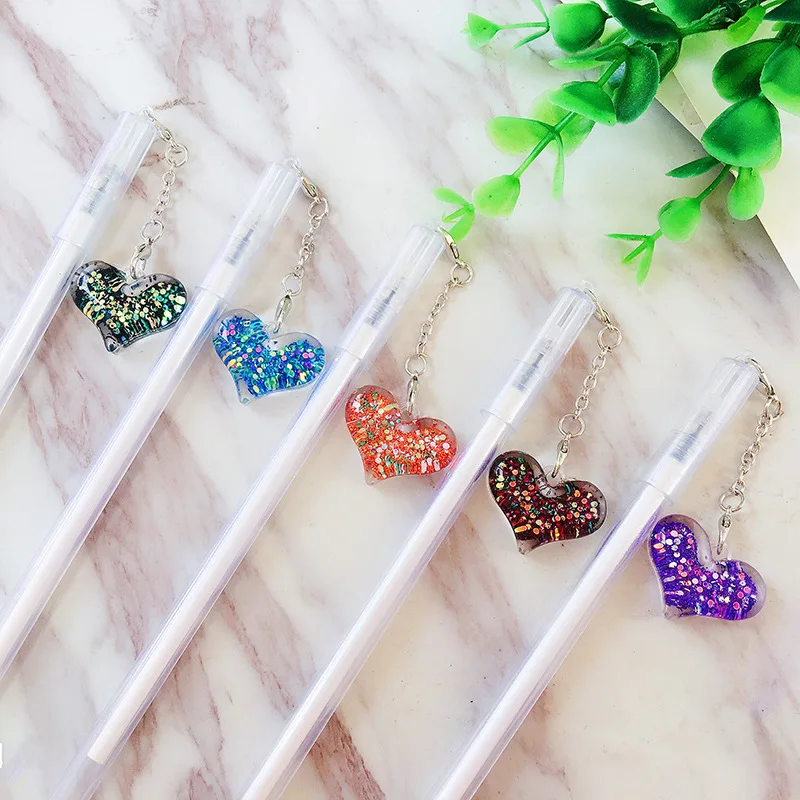 24PCS New Glitter Love Pendant Gel Pen Pendant Pens Student Supplies Creative Stationery Kawaii School Supplies