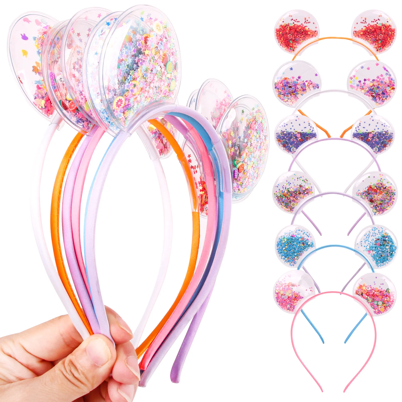 Candygirl-Diadema transparente con orejas de gato para niña, lazos de arena movediza, Aro para el pelo, diademas de lentejuelas coloridas,