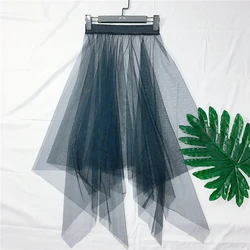 2023 Hot High Waist Casual Elegant transparent solid Mesh Asymmetry women Spring summer See Through cover ups Long midi skirts
