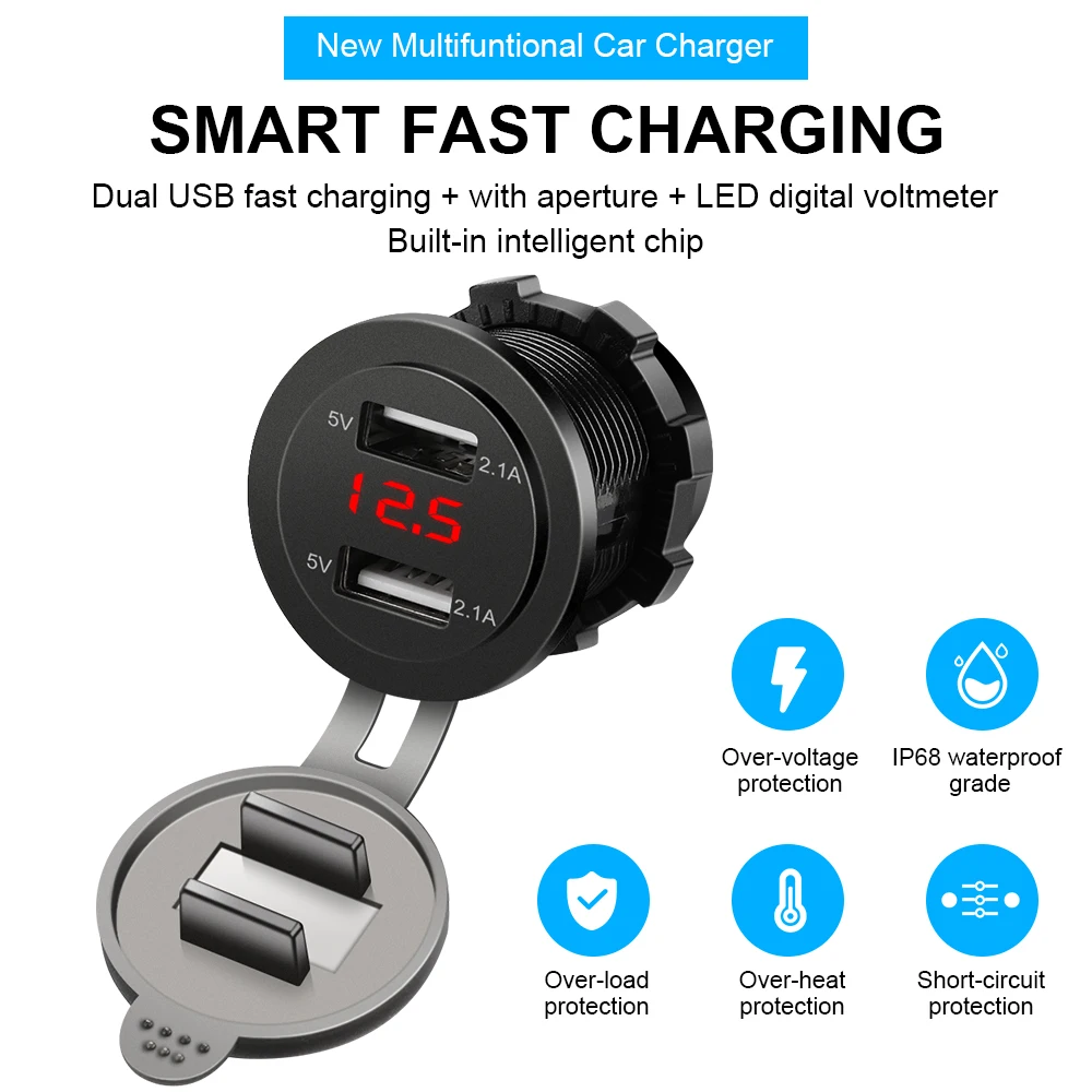 Anchtek 4.2A Car Cigarette Lighter Dual USB Car Charger Power Socket 12V-24V LED Voltmeter Moto Auto Splitter Adapter for Phone