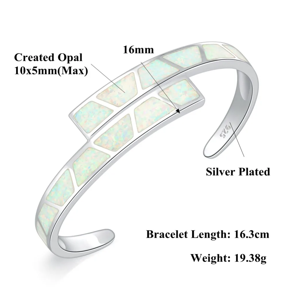 CiNily Blue & White Fire Opal Stone Open Bangle Silver Plated Adjustable Double Multilayer Bracelet Summer Party Jewelry Female