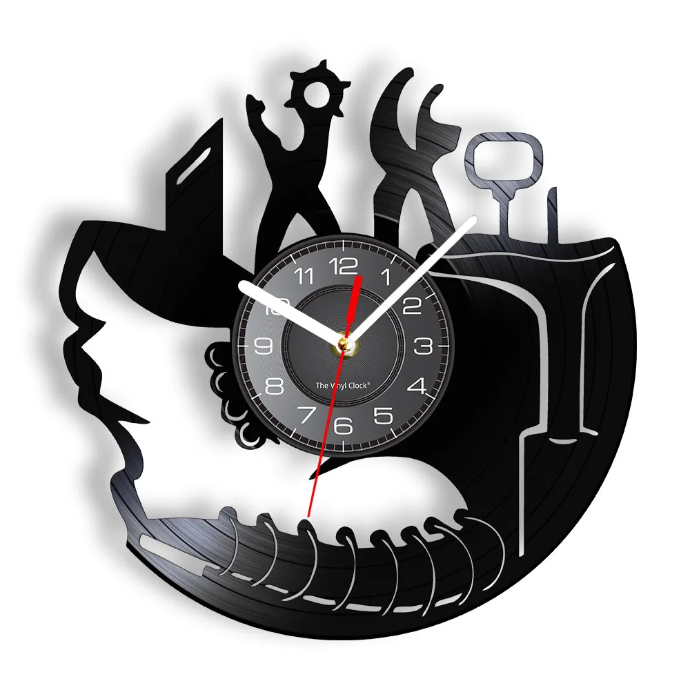 Mend Shoes Repair Vinyl Record Wall Clock Cobbler Cut Out Album Benchman Disk Crafts Watch Shoe Maker Repairer Gift Home Decor