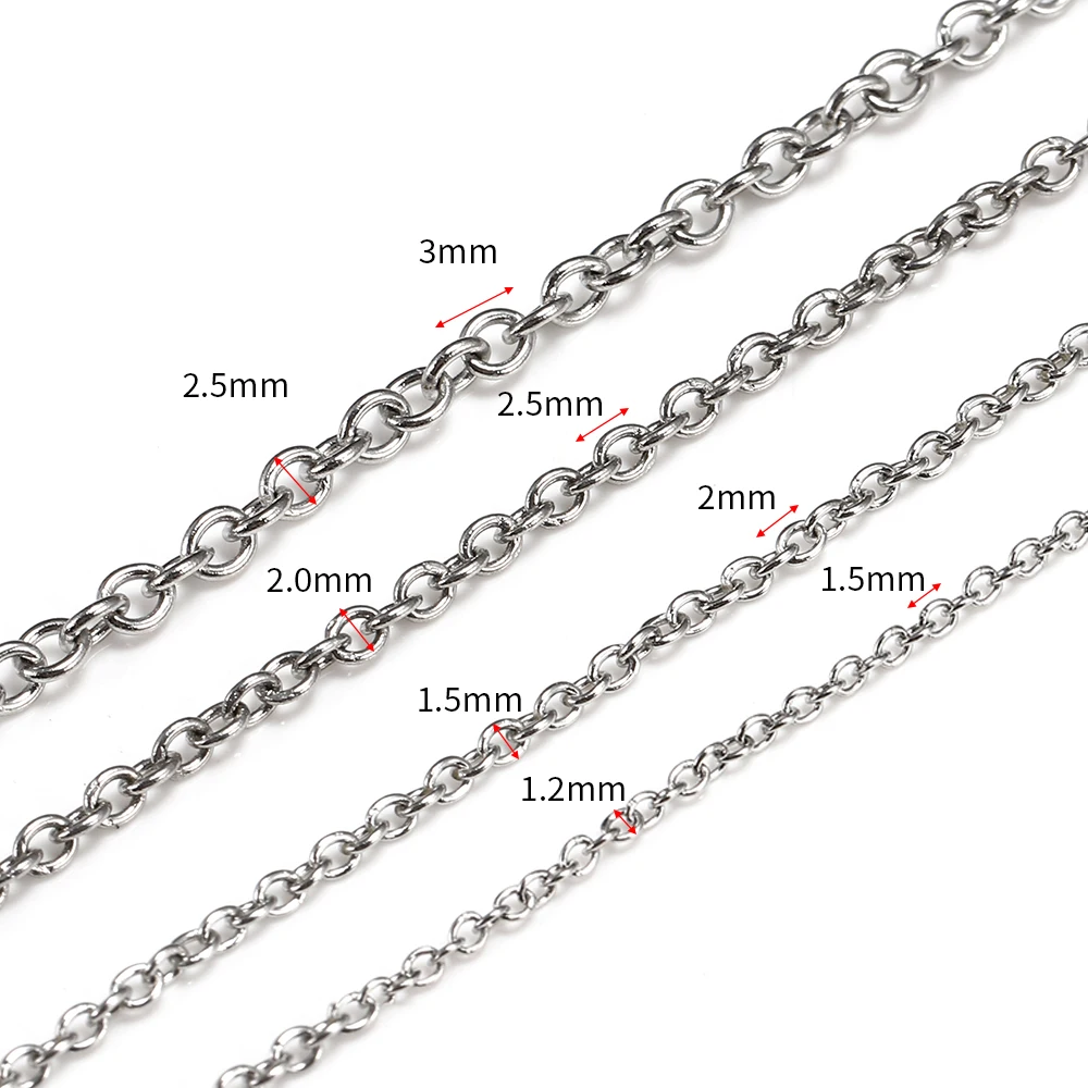 10Meters Stainless Steel Cable Round Cross Necklace Chain 1.5 2.0 2.5mm O Link Chain for Diy Jewelry Making Chain Materials Bulk