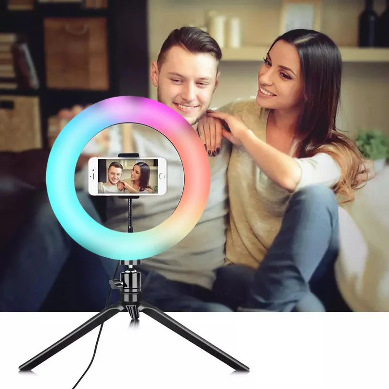 26CM 10 Inch RGB Ring Light 15 Colors with Mini Tripod Stand Phone Holder For Tik Tok Makeup YouTube Video Photography Lamp