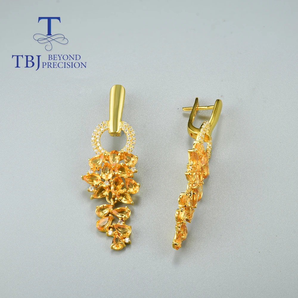 TBJ,New Luxury Natural citrine pear 3*5mm Long Earrings S925 sterling silver fashion design women's anniversary gift