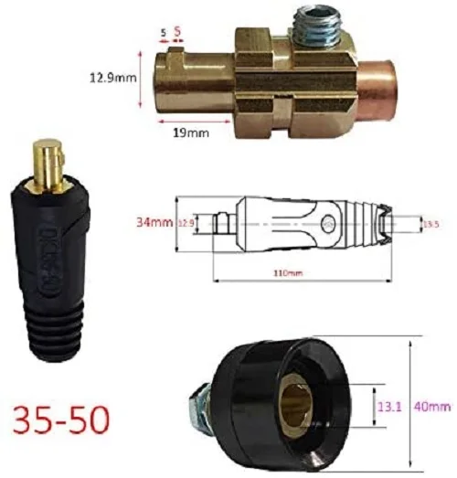 RIVERWELD TIG Welding Cable Panel Connector-plug and Socket DKJ35-50 & DKZ35-50 Dinse Quick Fitting Red Color 4pcs