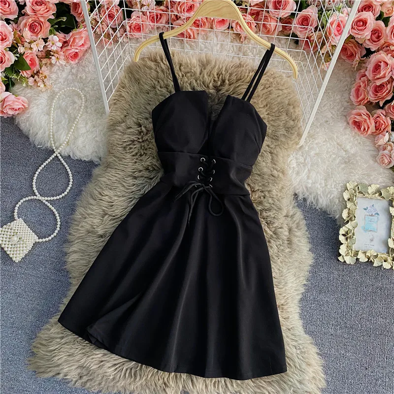 Summer New Sexy Backless Strapless Women Dress Fashion V-Neck A-Line Spaghetti Strap Mini Dresses Female Solid Color Club Wear