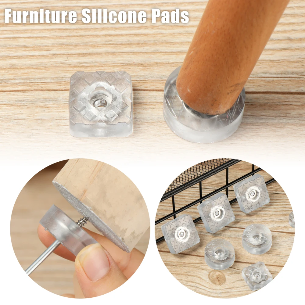 10pcs Clear Silicone Pads Rubber Non-slip Chair Leg Caps Feet Sofa Foot Covers Furniture Legs Floor Protector Pad with Screws