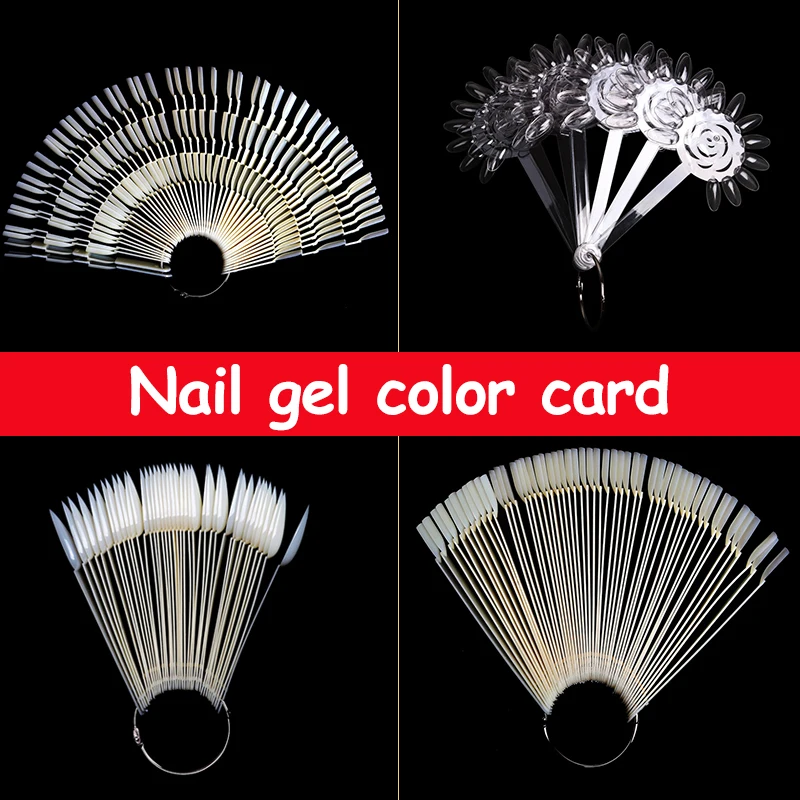 1 Set False Nail Tips Clear Nature Nail Art Display Oval Fan Style Fake Nail Swatch Polish Stand Tips Practice Manicure Tools