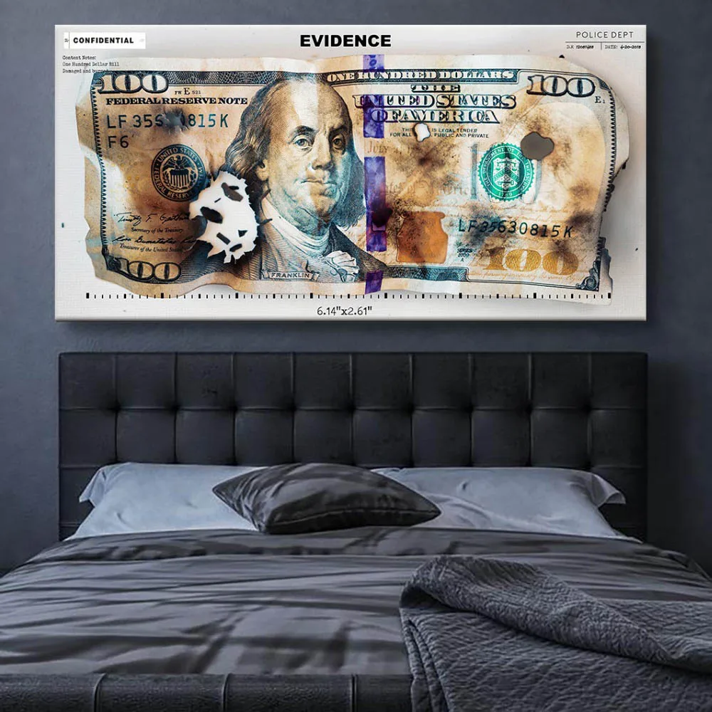 100 Dollar Money Evidence Posters Canvas Decorative Print Wall Art Painting Home Decor for Living Room Pictures Decorations