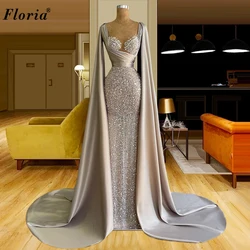 Arabic Long Sleeves Evening Dresses Sequins Mermaid Celebrity Dresses Turkish Couture Prom Party Dresses Robe Longue Wholesale