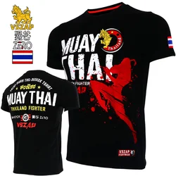 VSZAP koszulki z krótkim rękawem T-shirt ubrania bojowe Muay Thai Mma Cotton Kick Boxing koszule