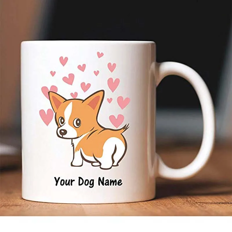 Corgi Custom Name Coffee Mug  White, 11 ounces Milk Cup Gifts for Him Gifts for Her, Christmas Gifts Friends and colleagues