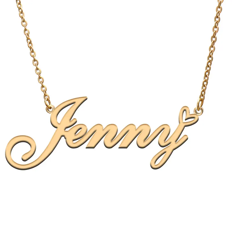 

Jenny with Heart Name Necklace for Women Stainless Steel Jewelry Nameplate Pendant Femme Mother Child Girls Gift