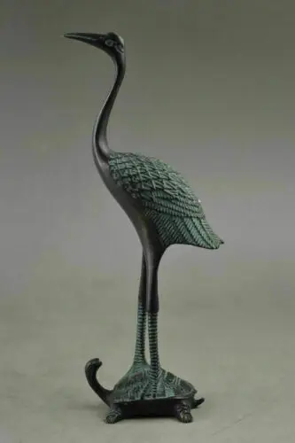 

Collectible Vintage Bronze Crafted Sculptures Crane Standing On Turtle