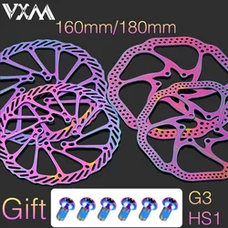 VXM Bicycle Brake Disc Rotor 160/180MM Rotor Colorful Plating Disc G3CS/HS1 Pads with 6 Rainbow Bolts For MTB Bike Bicycle Parts