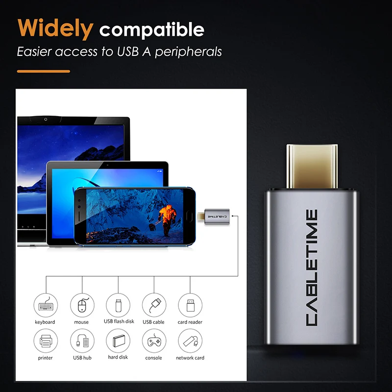 CABLEIME Type C OTG USB3.0 A Female to Type-C Adapter Charging Sync Converter for Huawei Mate30 pro P40 Tablets C011