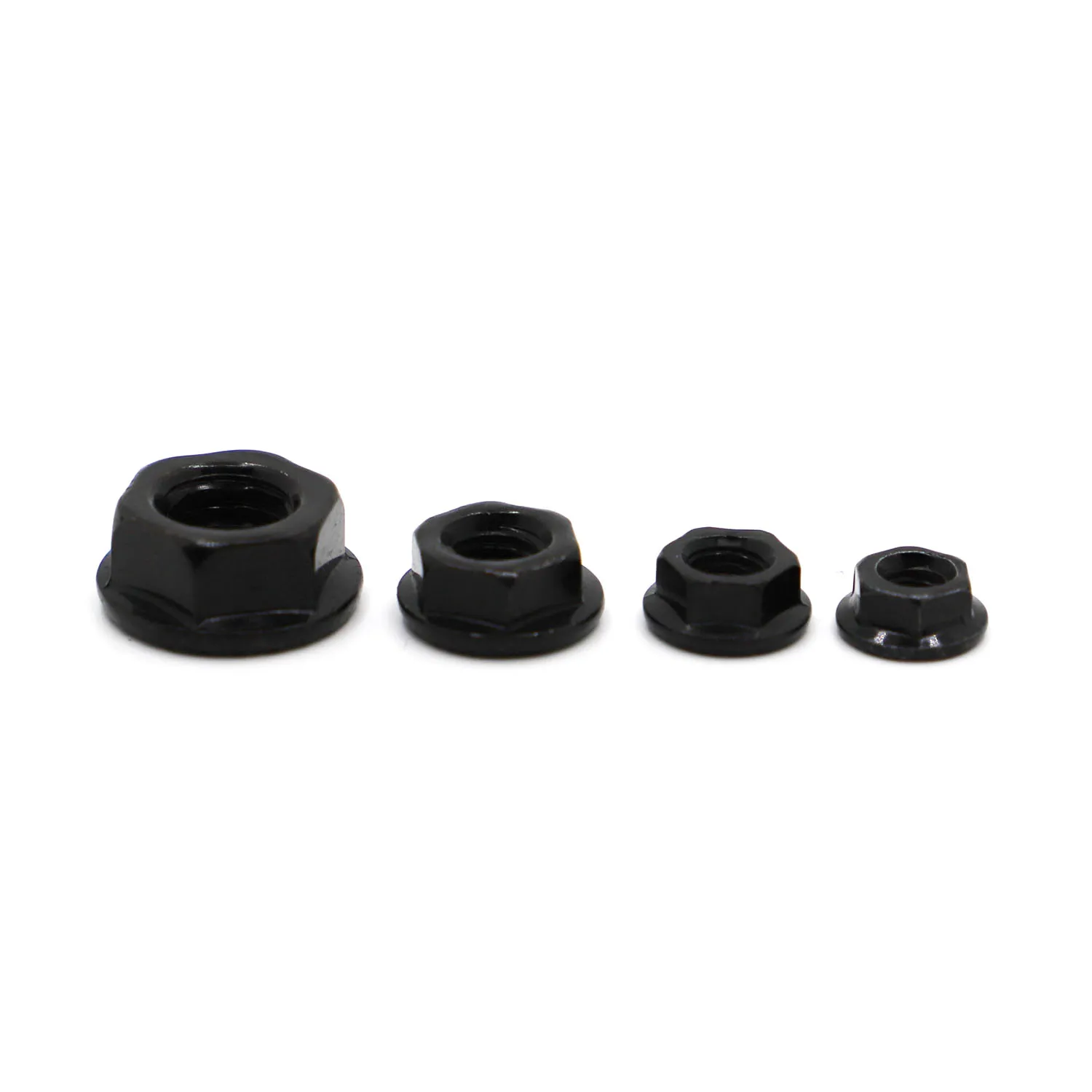 Kacang Baja Karbon Hitam M3 M4 M5 M6 M8 M10 M12 Gerigi Spindlock Flange Hex Lock Nuts