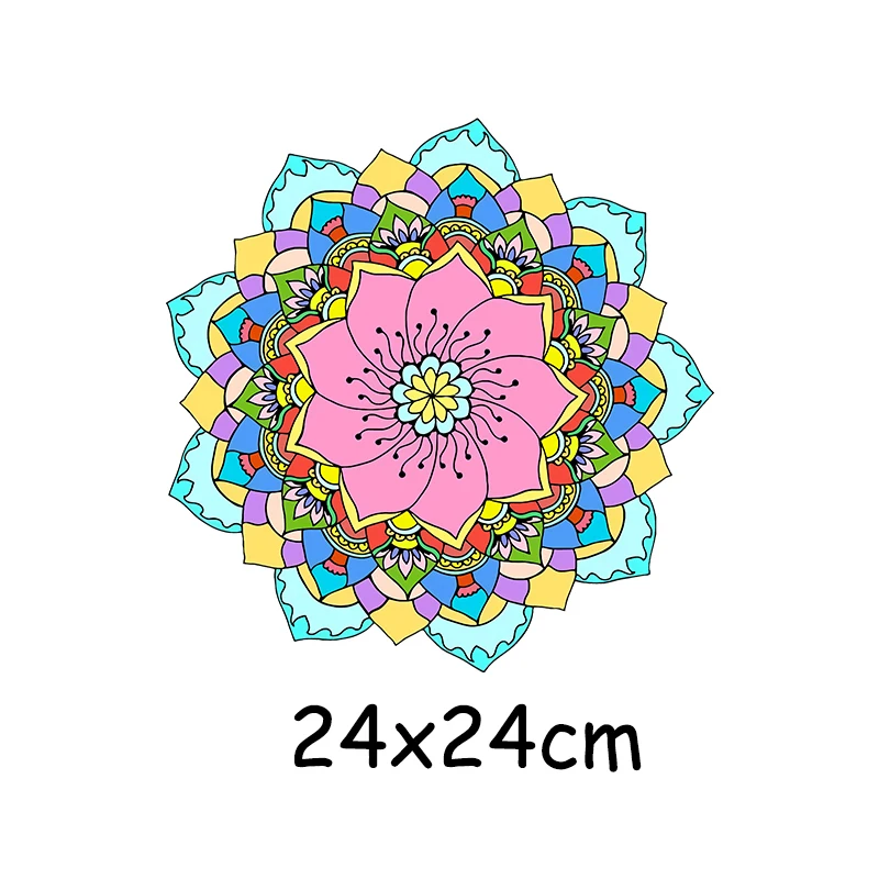 Iron On Patches Mandala Flowers Stripes Thermal Stickers On Clothes Heat Transfer Fusible Heat Transfer Vinyl Custom Patch