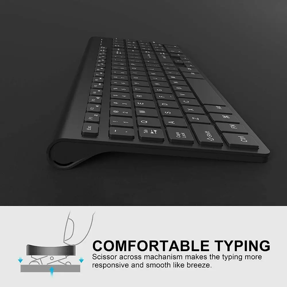 Clavier et souris sans fil rechargeables, 2400 DPI, Design ergonomique, grande taille, américain, français, espagnol, britannique, noir, argent