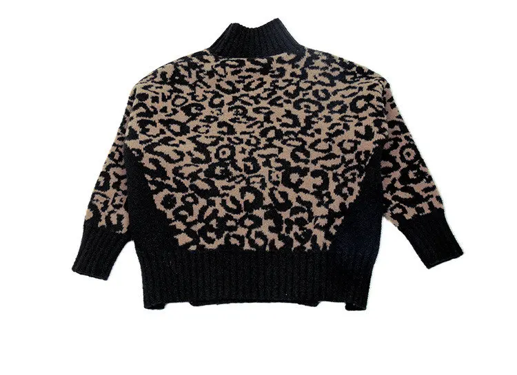 Baby-Mädchen Leopardenmuster Rollkragenpullover Neuer Herbst-Winter Koreanischer Stil Lockerer Strickpullover Oberteil für Kinder 6 8 10 12 13 Jahre – Detail 10