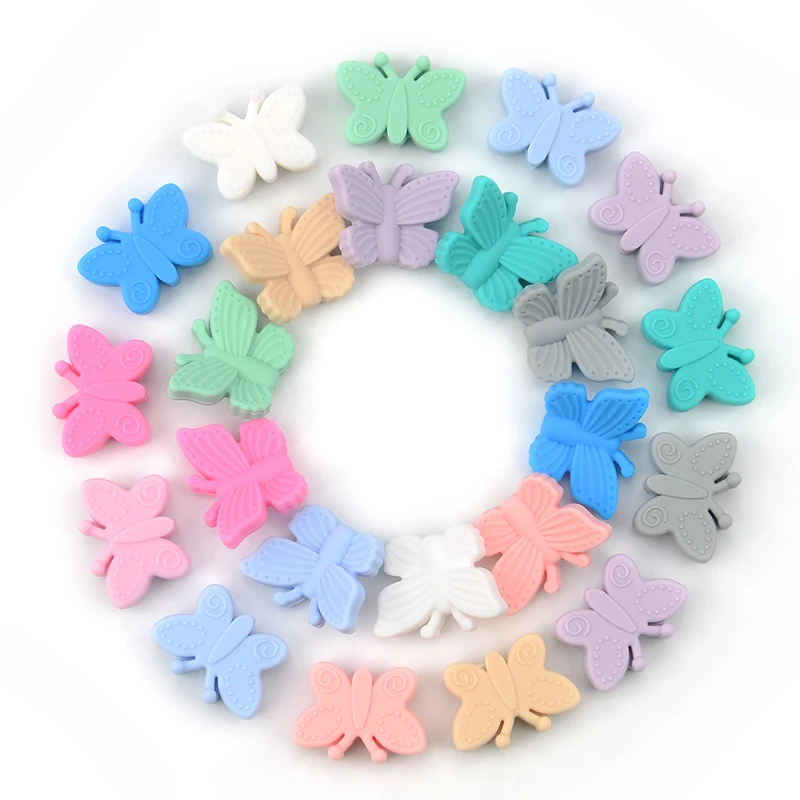 10pcs Cartoon Silicone Beads Food Grade Butterfly Bead DIY Baby Teething Necklace Toys Teether Pacifier chain accessories